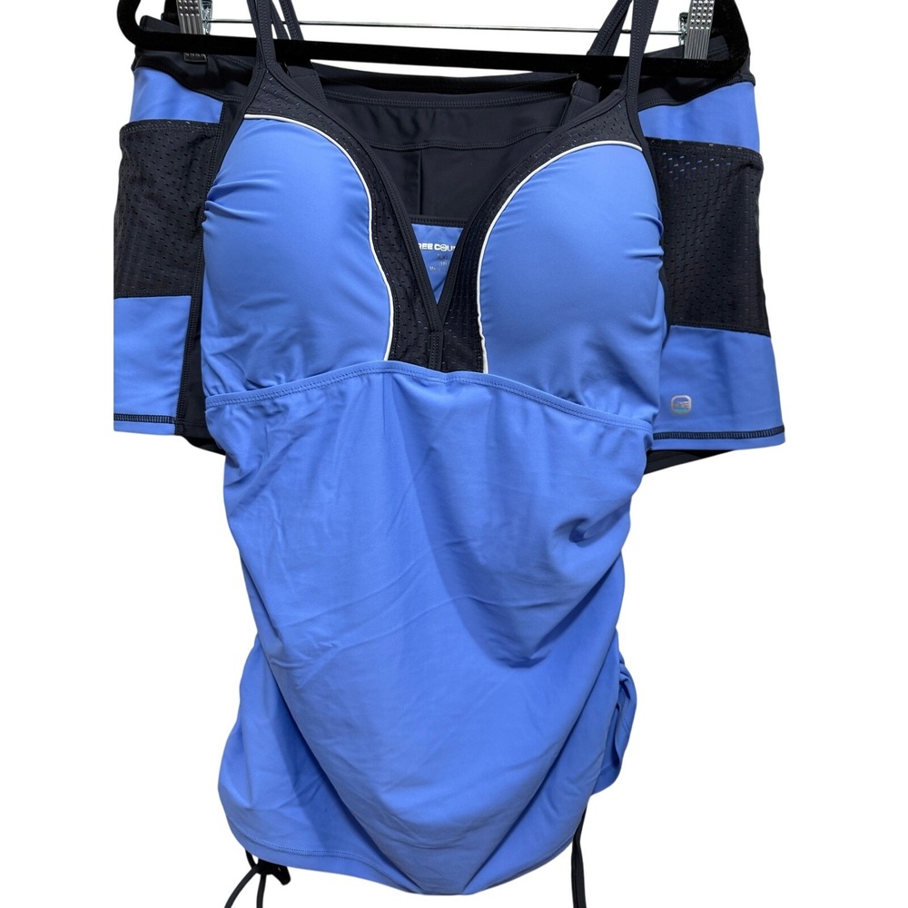 Free Country Blue Charcoal Tankini Swim Shorts Set XXL 18 Ruched Mesh Pockets